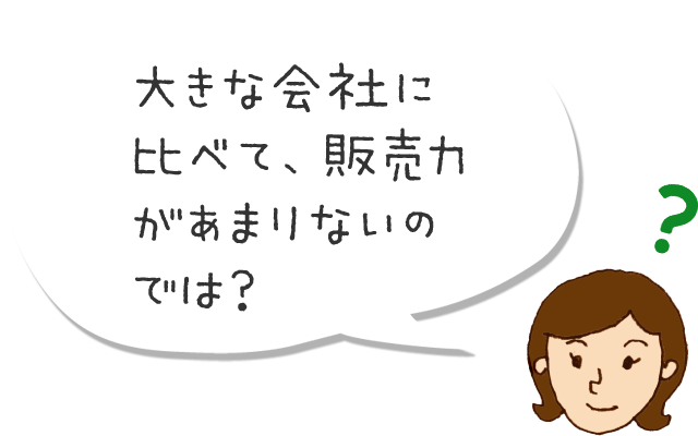 大きな会社に比べて、販売力があまりないのでは？